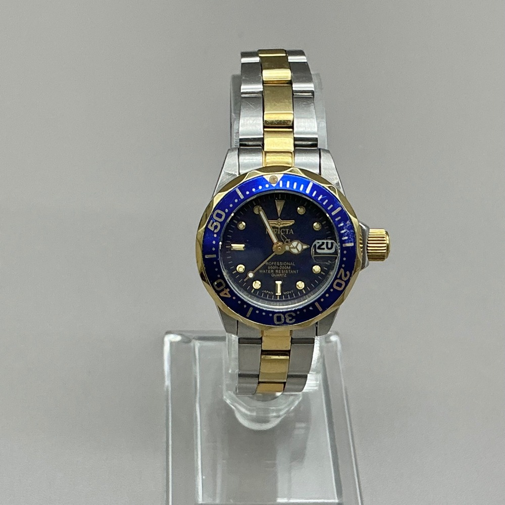 Invicta Watch Women Gold Tone Silver Tone Pro Diver Blue Dial Quartz 7 Inches